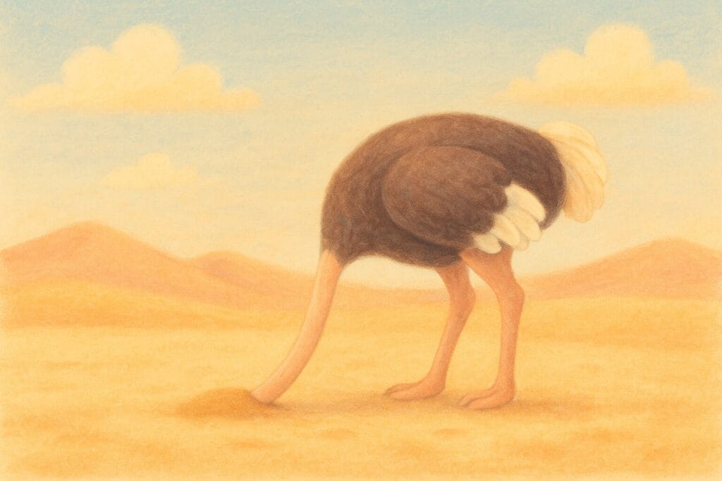 「ダチョウは怖くなると砂の中に頭を突っ込む」のイメージ画像